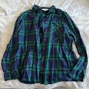 Navy & Green Plaid Button Down